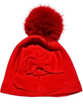 Adrienne Landau Bow Beanie with Faux Fur Pom
